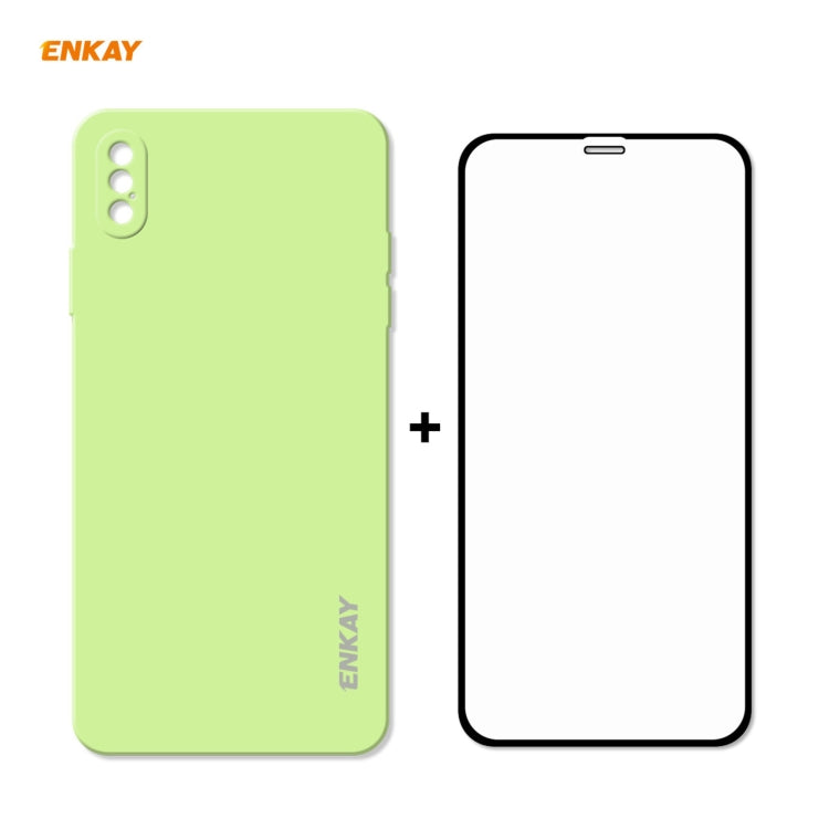 ENKAY ENK-PC0722 Hat-Prince Liquid Silicone Straight Edge Shockproof Protective Case + 0.26mm 9H 2.5D Full Glue Full Screen Tempered Glass Film For iPhone XS Max, For iPhone XS Max