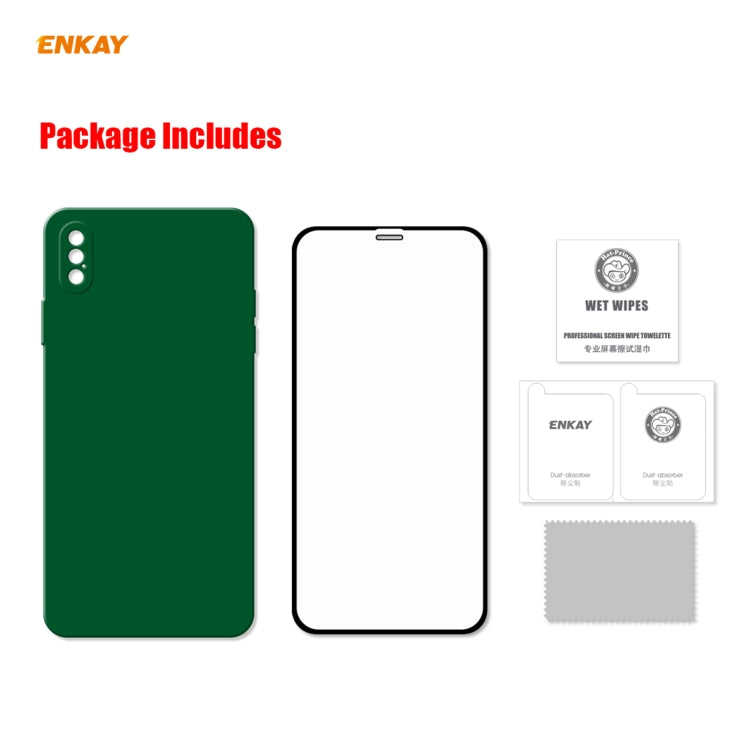 ENKAY ENK-PC0722 Hat-Prince Liquid Silicone Straight Edge Shockproof Protective Case + 0.26mm 9H 2.5D Full Glue Full Screen Tempered Glass Film For iPhone XS Max, For iPhone XS Max