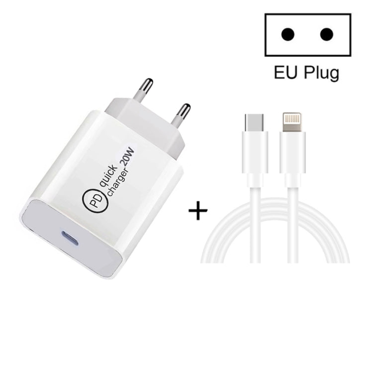 SDC-20W 2 in 1 PD 20W USB-C / Type-C Travel Charger + 3A PD3.0 USB-C / Type-C to 8 Pin Fast Charge Data Cable Set, Cable Length: 2m,, EU Plug, US Plug, UK Plug