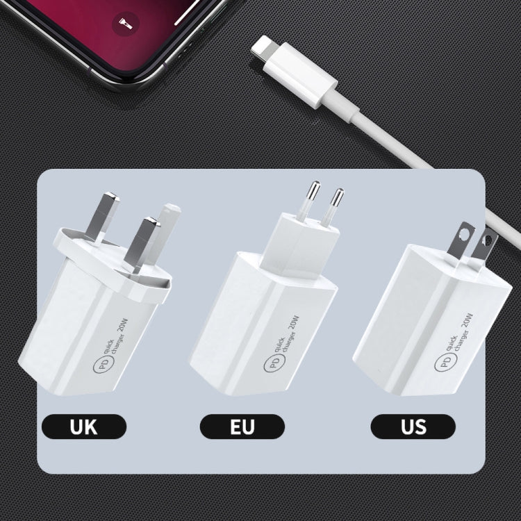 SDC-20W 2 in 1 PD 20W USB-C / Type-C Travel Charger + 3A PD3.0 USB-C / Type-C to 8 Pin Fast Charge Data Cable Set, Cable Length: 2m,, EU Plug, US Plug, UK Plug