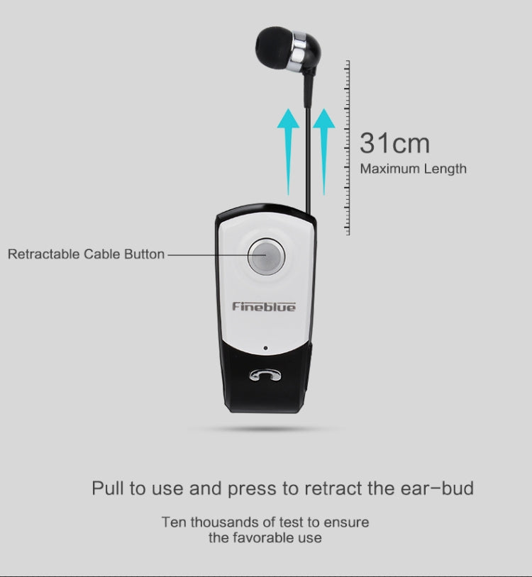 F960 CSR4.1 Retractable Cable Caller Vibration Reminder Anti-theft Bluetooth Headset, Black, White, Silver