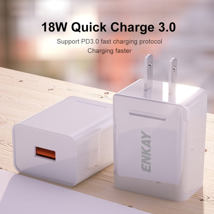 ENKAY Hat-Prince U015 18W USB QC3.0 Fast Charging Travel Charger Power Adapter, US Plug