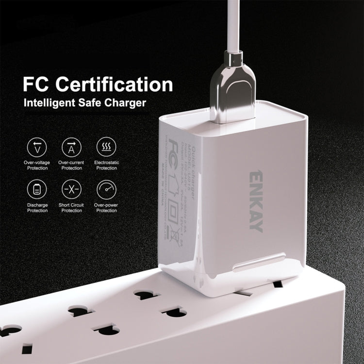 ENKAY Hat-Prince U015 18W USB QC3.0 Fast Charging Travel Charger Power Adapter, US Plug