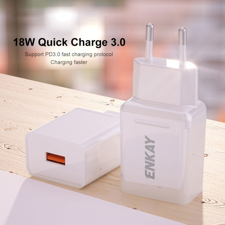 ENKAY Hat-Prince T006-1 18W USB QC 3.0 Fast Charging Travel Charger Power Adapter, EU Plug