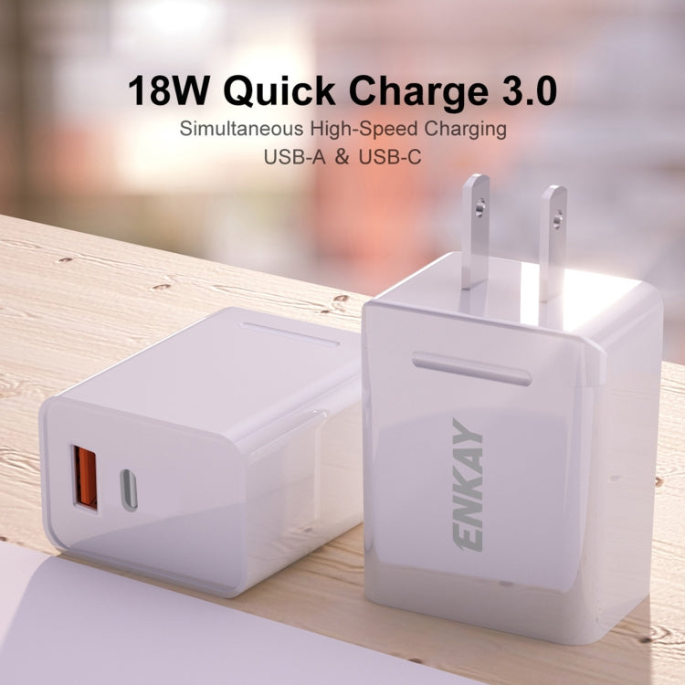 ENKAY Hat-Prince U033 18W 3A PD+QC 3.0 Fast Charging Travel Charger Power Adapter, US Plug