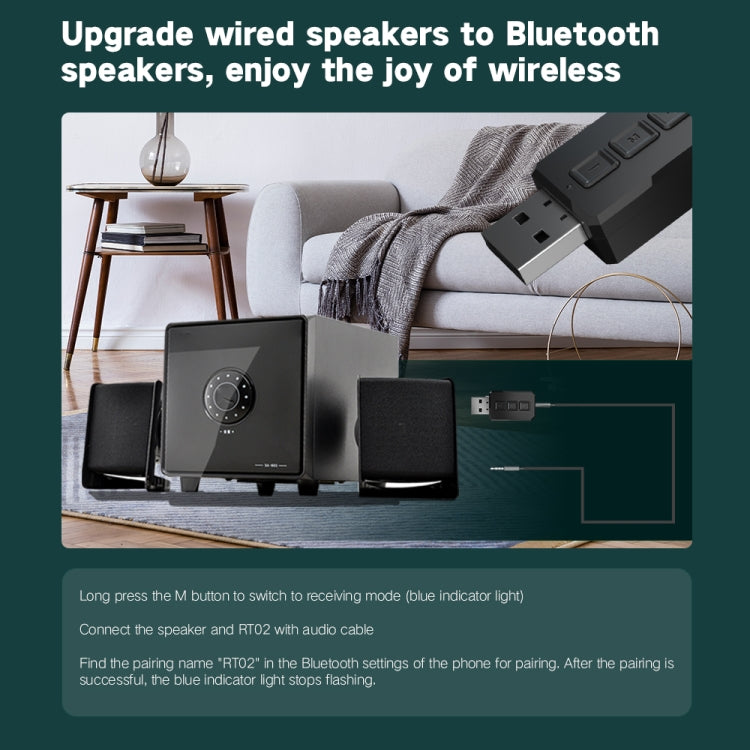 Adaptateur audio Bluetooth USB RT02, récepteur Bluetooth 5.0 mains libres 2 en 1 pour voiture