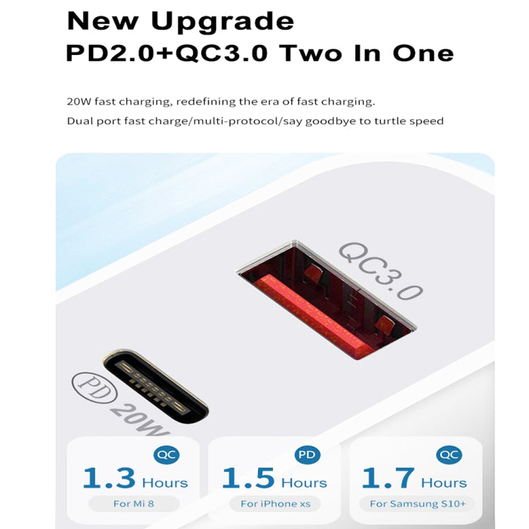 SDC-20WA+C 20W PD + QC 3.0 USB Dual Fast Charging Universal Travel Charger with Type-C / USB-C to 8 Pin Fast Charging Data Cable, UK Plug, Type-C / USB-C to 8 Pin (UK Plug)