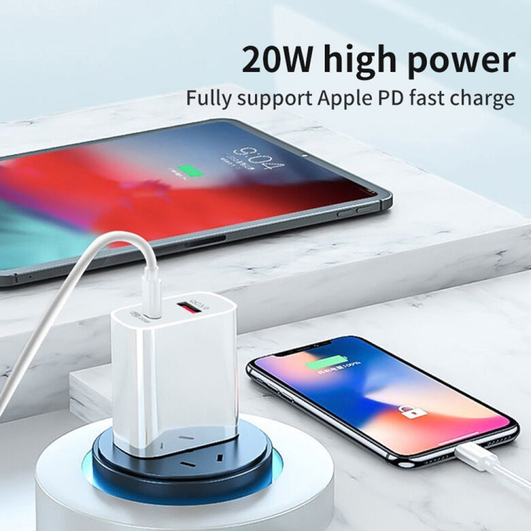 SDC-20WA+C 20W PD + QC 3.0 USB Dual Fast Charging Universal Travel Charger with Type-C / USB-C to 8 Pin Fast Charging Data Cable, UK Plug, Type-C / USB-C to 8 Pin (UK Plug)