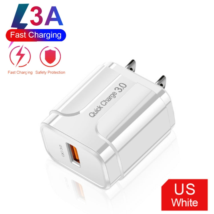 LZ-023 18W QC 3.0 USB Portable Travel Charger + 3A USB to 8 Pin Data Cable, US Plug, USB to 8 Pin Data Cable, US Plug, 8 Pin Data Cable, US Plug
