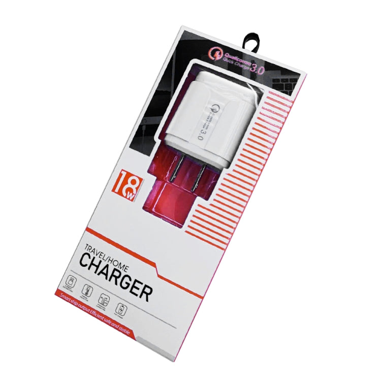 LZ-023 18W QC 3.0 USB Portable Travel Charger + 3A USB to 8 Pin Data Cable, US Plug, USB to 8 Pin Data Cable, US Plug, 8 Pin Data Cable, US Plug