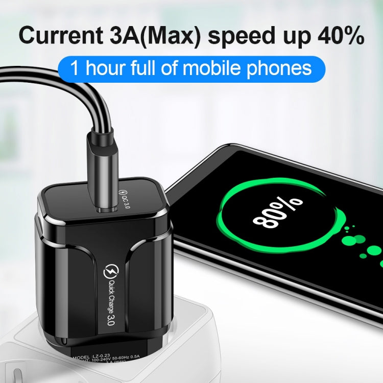 Chargeur de voyage portable USB 3.0 QC 18 W LZ-023 + câble de données USB 3 A vers 8 broches, prise UE, câble de données 8 broches, prise UE