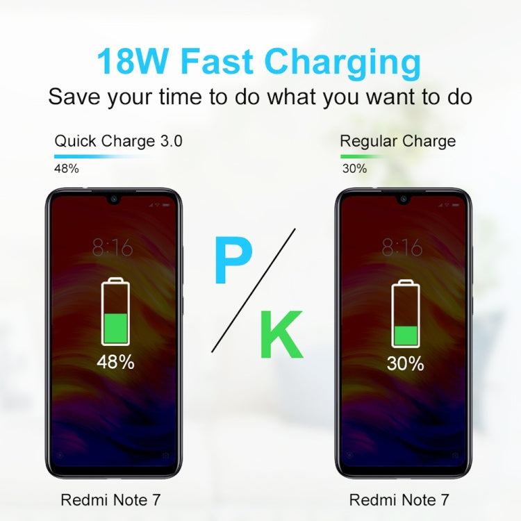 LZ-023 18W QC 3.0 USB Portable Travel Charger + 3A USB to 8 Pin Data Cable, EU Plug, 8 Pin Data Cable, EU Plug