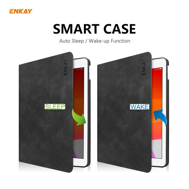 Étui intelligent ENKAY ENK-8023 en cuir PU texturé vachette + TPU avec emplacement pour stylet pour iPad 10.2 (2020/2019), pour iPad 10.2 2021/2020/2019