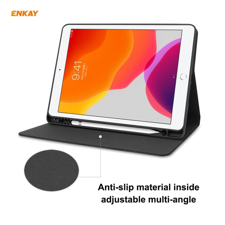 Étui intelligent ENKAY ENK-8023 en cuir PU texturé vachette + TPU avec emplacement pour stylet pour iPad 10.2 (2020/2019), pour iPad 10.2 2021/2020/2019