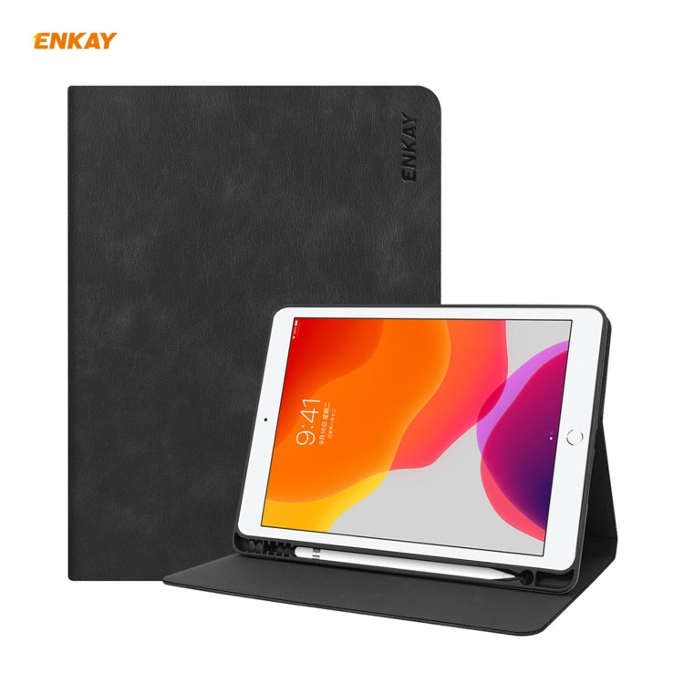 Étui intelligent ENKAY ENK-8023 en cuir PU texturé vachette + TPU avec emplacement pour stylet pour iPad 10.2 (2020/2019), pour iPad 10.2 2021/2020/2019