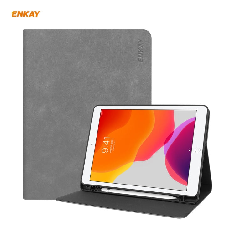 Étui intelligent ENKAY ENK-8023 en cuir PU texturé vachette + TPU avec emplacement pour stylet pour iPad 10.2 (2020/2019), pour iPad 10.2 2021/2020/2019