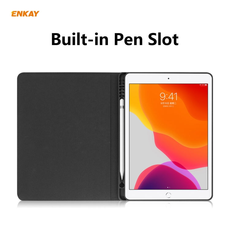Étui intelligent ENKAY ENK-8023 en cuir PU texturé vachette + TPU avec emplacement pour stylet pour iPad 10.2 (2020/2019), pour iPad 10.2 2021/2020/2019