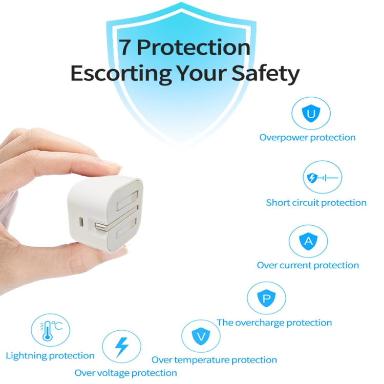 A2344 20W PD 3.0 Type-C / USB-C Folding Travel Charger + USB-C / Type-C to 8 Pin Fast Charging Data Cable Set, UK Plug, Length: 2m, 20W 8 Pin Length: 2m