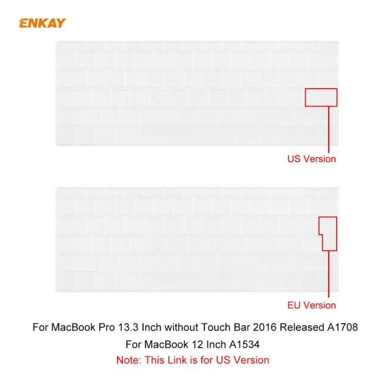 ENKAY US Version Soft TPU Keyboard Protector Film for MacBook 12 inch A1534 (2015) / Pro 13.3 inch A1708 (without Touch Bar), US Version