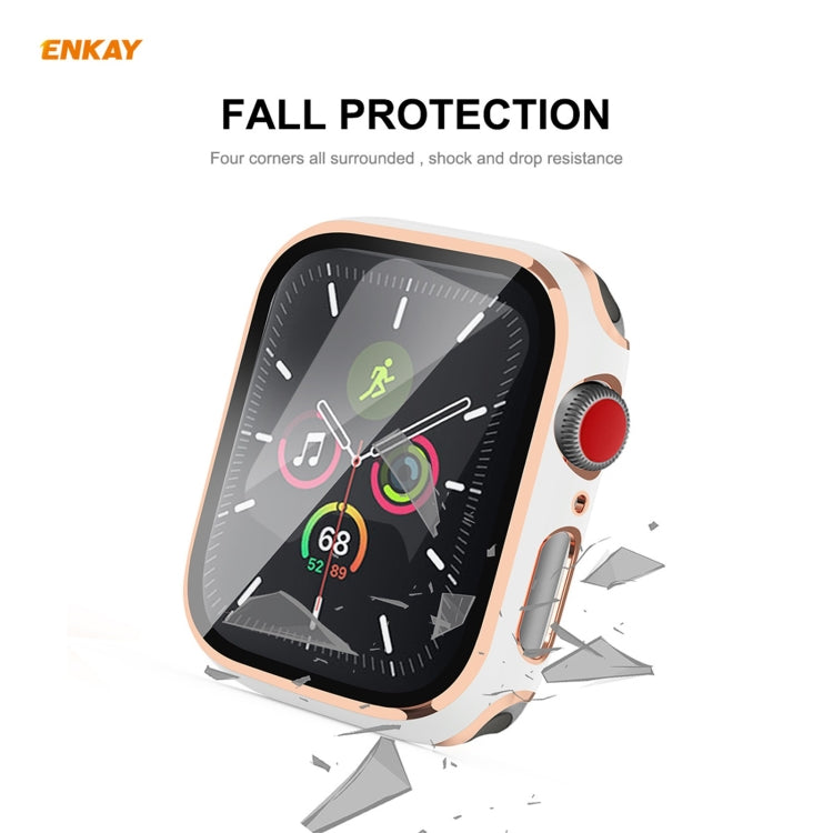 ENKAY Hat-Prince Full Coverage Electroplated PC Case + Tempered Glass Protector for Apple Watch Series 6 / 5 / 4 / SE 44mm, For Apple Watch Series 6 / 5 / 4 / SE 44mm
