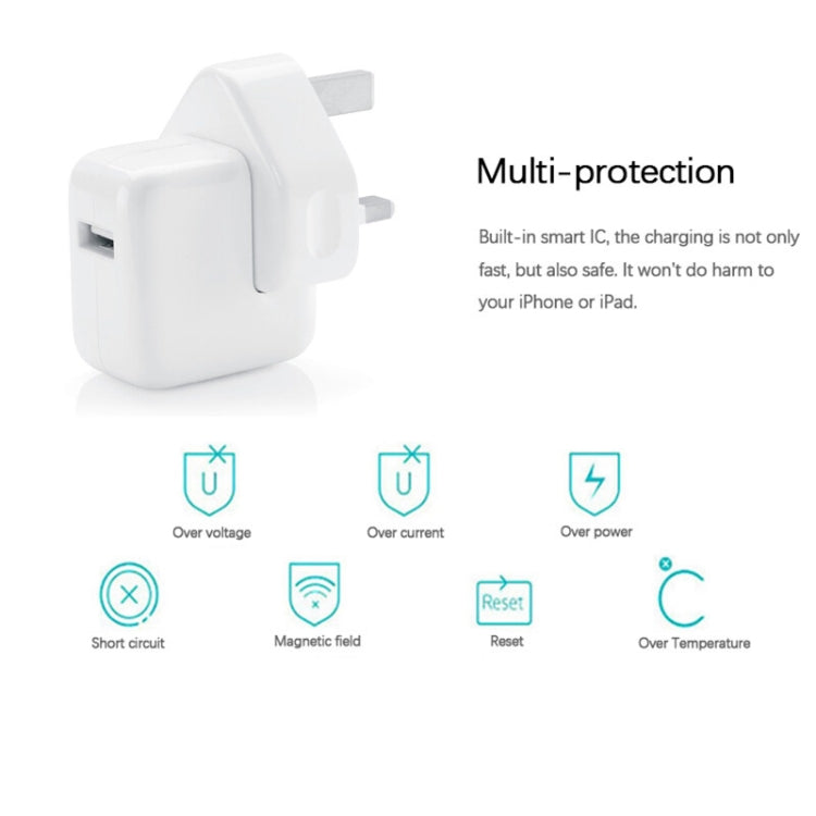 12W USB Charger + USB to 8 Pin Data Cable for iPad / iPhone / iPod Series, UK Plug