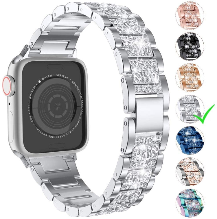 Three Stainless Steel Straps with Rhinestones, For Series 7 41mm / 6 & SE & 5 & 4 40mm / 3 & 2 & 1 38mm, For Series 7 45mm / 6 & SE & 5 & 4 44mm / 3 & 2 & 1 42mm
