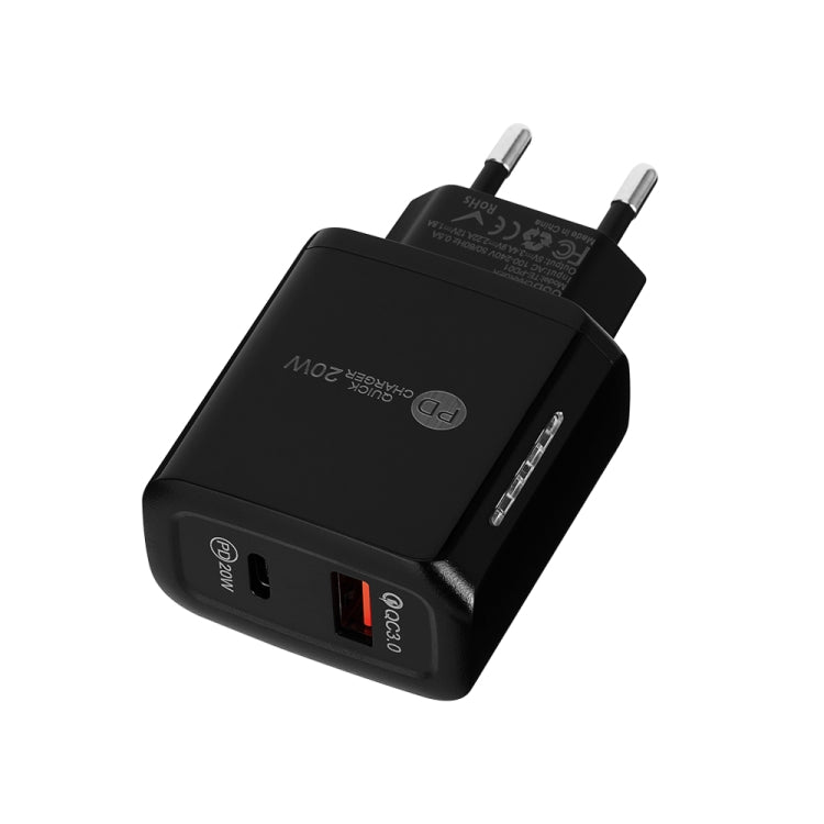 TE-PD01 PD 20W + QC3.0 USB Dual Ports Quick Charger with Indicator Light, EU Plug, EU Plug