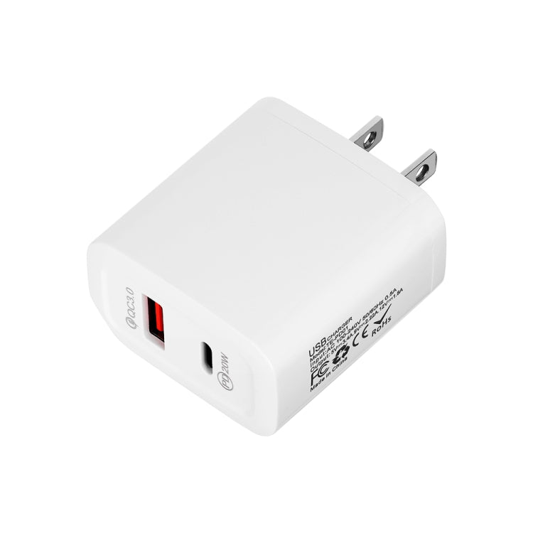Chargeur rapide TE-PD01 PD 20 W + QC3.0 USB double port avec voyant lumineux, prise US, prise US