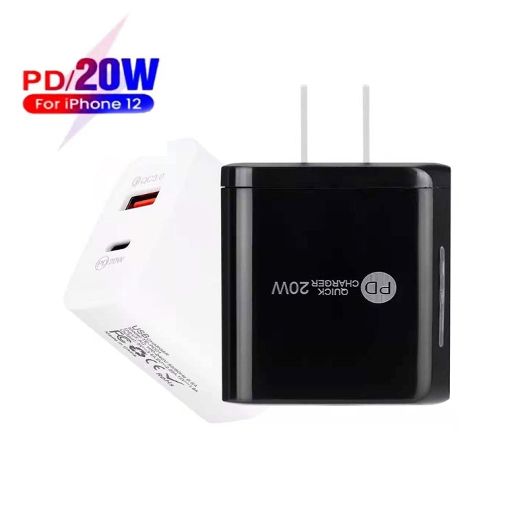 Chargeur rapide TE-PD01 PD 20 W + QC3.0 USB double port avec voyant lumineux, prise US, prise US