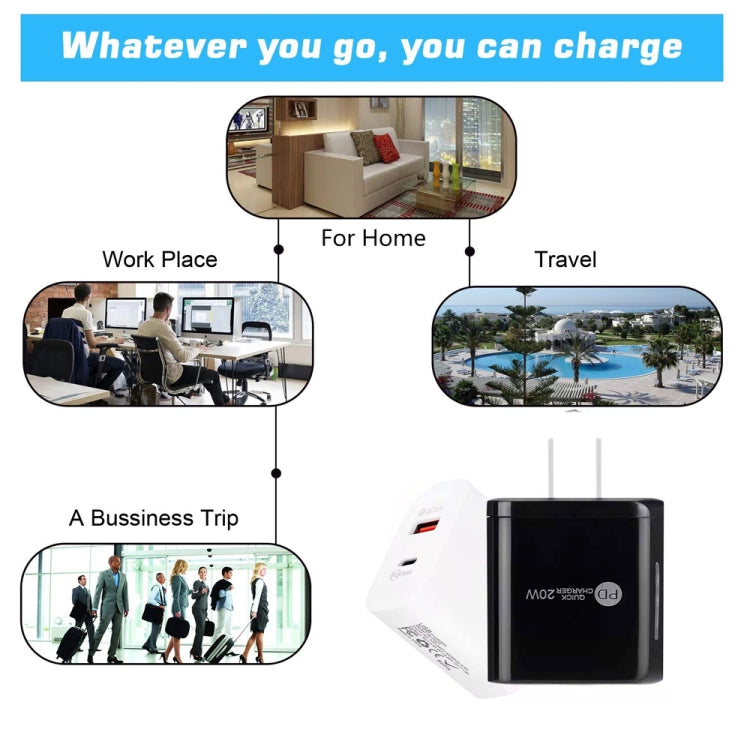 Chargeur rapide TE-PD01 PD 20 W + QC3.0 USB double port avec voyant lumineux, prise US, prise US