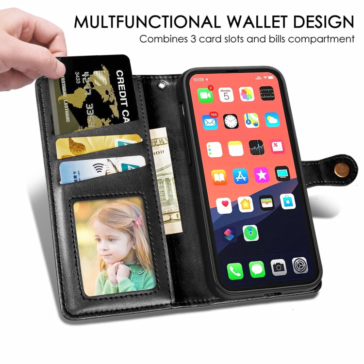 Solid Color Leather Buckle Phone Case with Lanyard & Photo Frame & Card Slot & Wallet & Stand Function