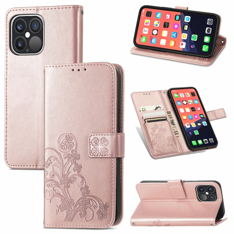 Four-leaf Clover Clasp Embossed Buckle Mobile Phone Protection Leather Case with Lanyard & Card Slot & Wallet & Bracket Function