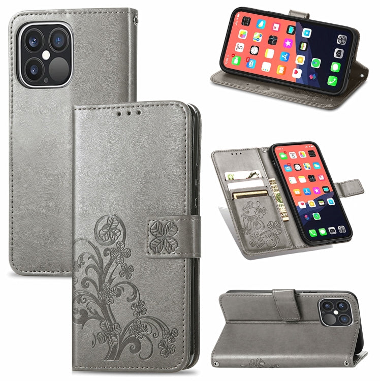 Four-leaf Clover Clasp Embossed Buckle Mobile Phone Protection Leather Case with Lanyard & Card Slot & Wallet & Bracket Function