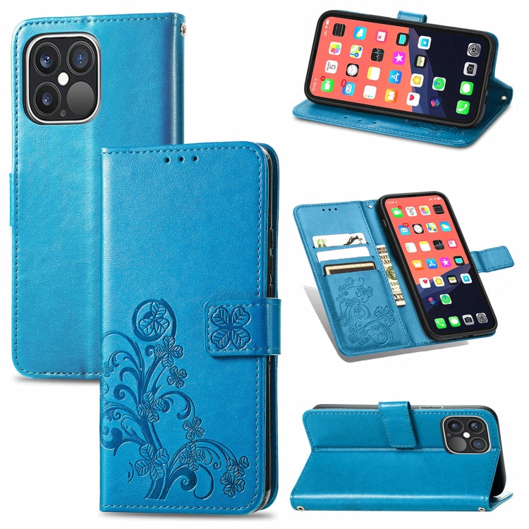Four-leaf Clover Clasp Embossed Buckle Mobile Phone Protection Leather Case with Lanyard & Card Slot & Wallet & Bracket Function