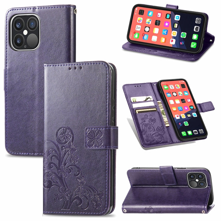 Four-leaf Clover Clasp Embossed Buckle Mobile Phone Protection Leather Case with Lanyard & Card Slot & Wallet & Bracket Function