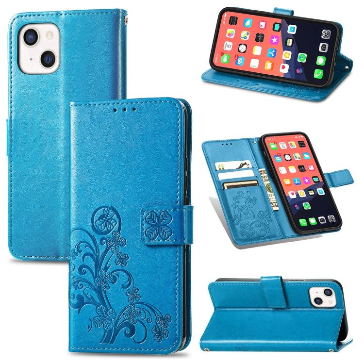 Four-leaf Clover Clasp Embossed Buckle Mobile Phone Protection Leather Case with Lanyard & Card Slot & Wallet & Bracket Function