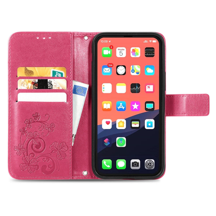 Four-leaf Clover Clasp Embossed Buckle Mobile Phone Protection Leather Case with Lanyard & Card Slot & Wallet & Bracket Function