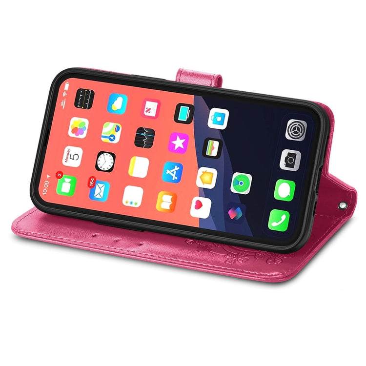 Four-leaf Clover Clasp Embossed Buckle Mobile Phone Protection Leather Case with Lanyard & Card Slot & Wallet & Bracket Function