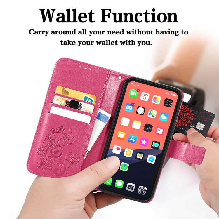 Four-leaf Clover Clasp Embossed Buckle Mobile Phone Protection Leather Case with Lanyard & Card Slot & Wallet & Bracket Function