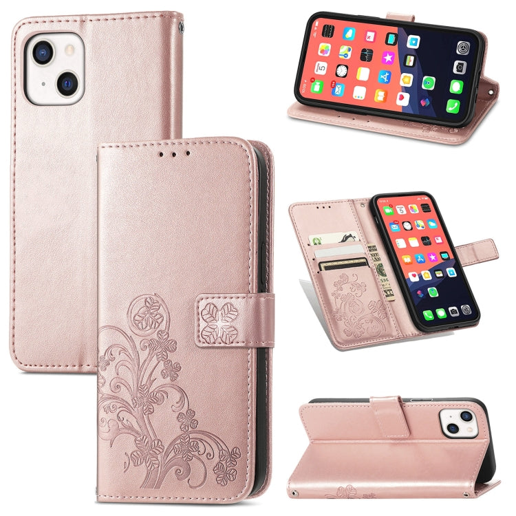 Four-leaf Clover Clasp Embossed Buckle Mobile Phone Protection Leather Case with Lanyard & Card Slot & Wallet & Bracket Function