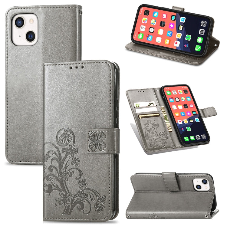 Four-leaf Clover Clasp Embossed Buckle Mobile Phone Protection Leather Case with Lanyard & Card Slot & Wallet & Bracket Function