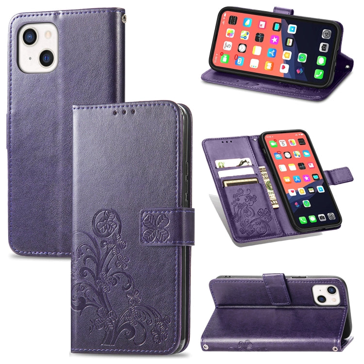 Four-leaf Clover Clasp Embossed Buckle Mobile Phone Protection Leather Case with Lanyard & Card Slot & Wallet & Bracket Function