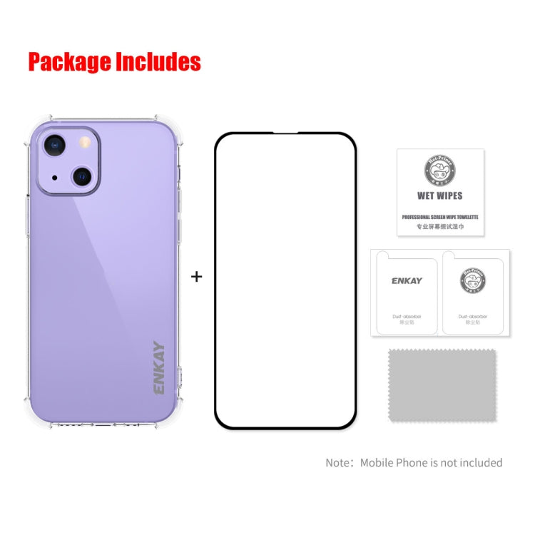 Hat-Prince ENKAY Clear TPU Shockproof Soft Case Drop Protection Cover + Full Coverage Tempered Glass Protector Film, For iPhone 13 mini, For iPhone 13, For iPhone 13 Pro, For iPhone 13 Pro Max