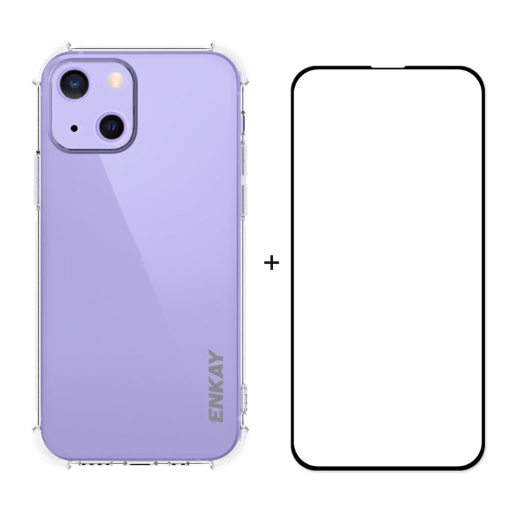 Hat-Prince ENKAY Clear TPU Shockproof Soft Case Drop Protection Cover + Full Coverage Tempered Glass Protector Film, For iPhone 13 mini, For iPhone 13, For iPhone 13 Pro, For iPhone 13 Pro Max