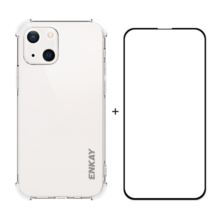 Hat-Prince ENKAY Clear TPU Shockproof Soft Case Drop Protection Cover + Full Coverage Tempered Glass Protector Film, For iPhone 13 mini, For iPhone 13, For iPhone 13 Pro, For iPhone 13 Pro Max