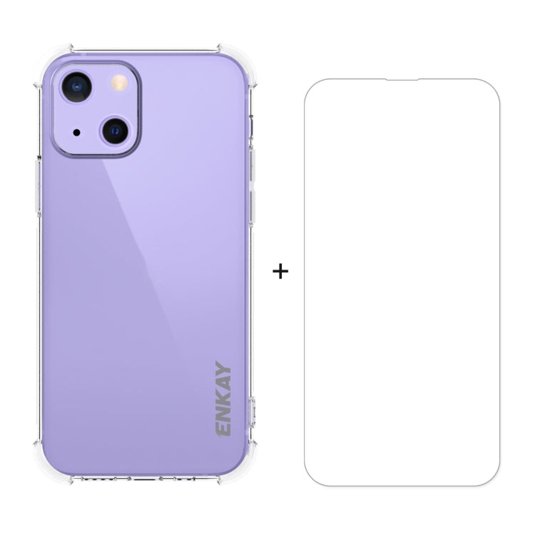 Hat-Prince ENKAY Clear TPU Shockproof Soft Case Drop Protection Cover + Clear HD Tempered Glass Protector Film, For iPhone 13 mini, For iPhone 13, For iPhone 13 Pro, For iPhone 13 Pro Max