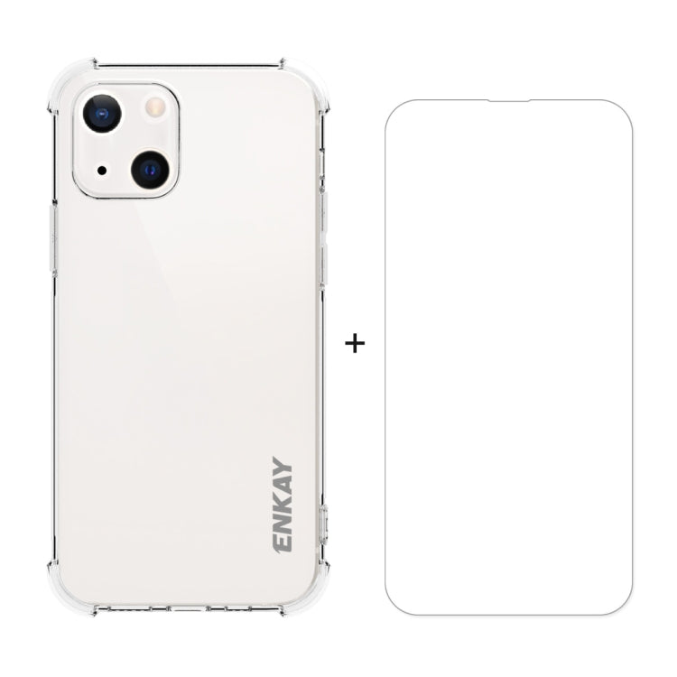 Hat-Prince ENKAY Clear TPU Shockproof Soft Case Drop Protection Cover + Clear HD Tempered Glass Protector Film, For iPhone 13 mini, For iPhone 13, For iPhone 13 Pro, For iPhone 13 Pro Max