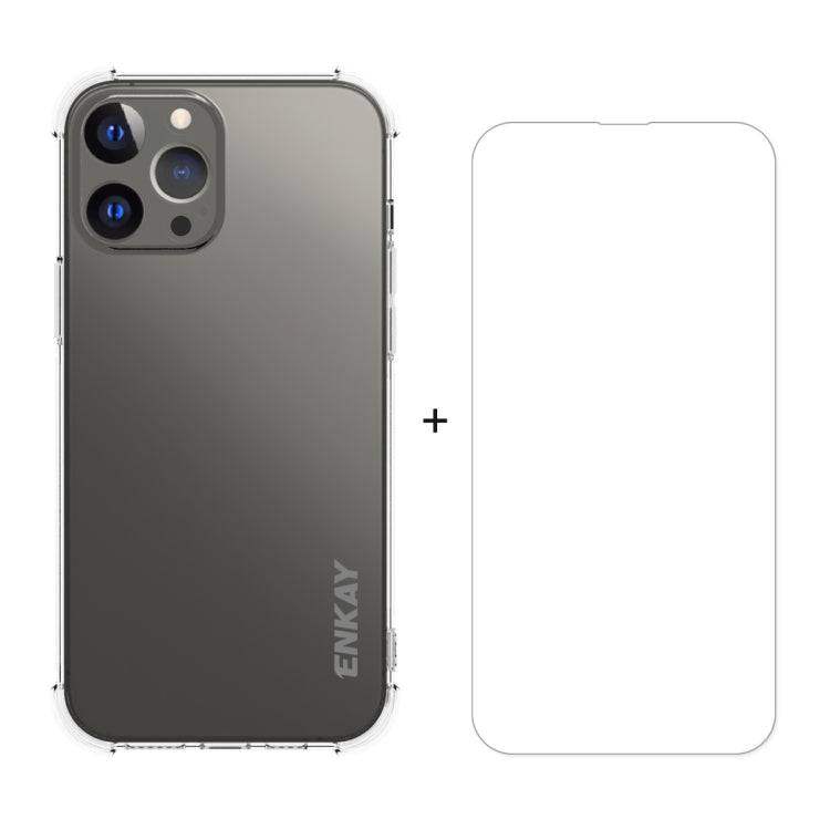 Hat-Prince ENKAY Clear TPU Shockproof Soft Case Drop Protection Cover + Clear HD Tempered Glass Protector Film, For iPhone 13 mini, For iPhone 13, For iPhone 13 Pro, For iPhone 13 Pro Max