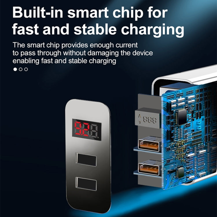 F002C QC3.0 USB + USB 2.0 LED Digital Display Fast Charger with USB to 8 Pin Data Cable, UK Plug, UK Plug +  8 Pin Cable