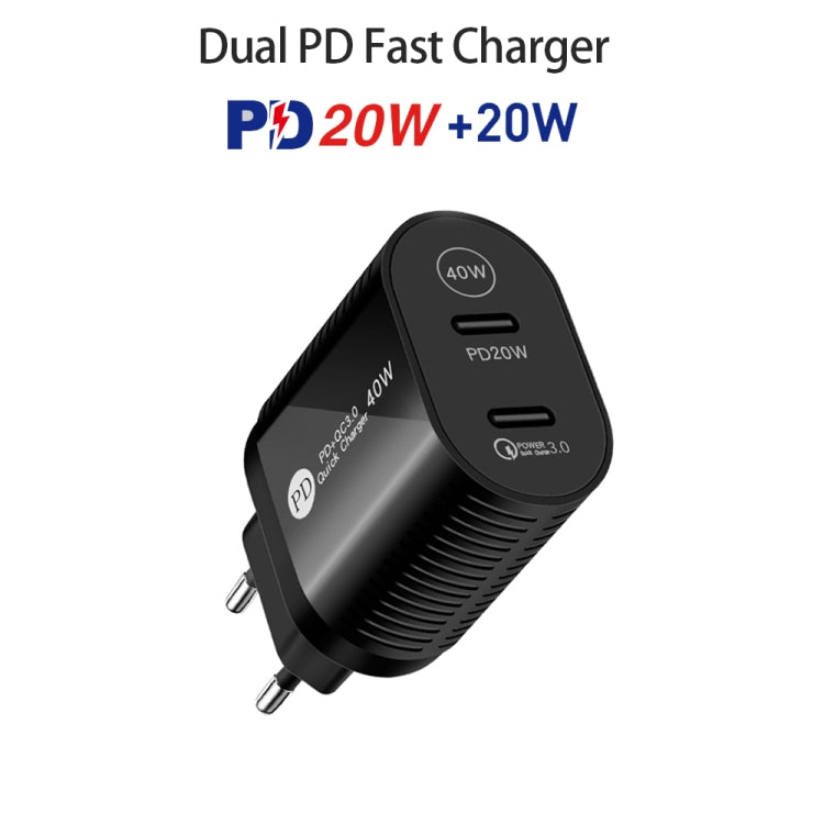 40W Dual Port PD / Type-C Fast Charger for iPhone / iPad Series, US Plug, US Plug